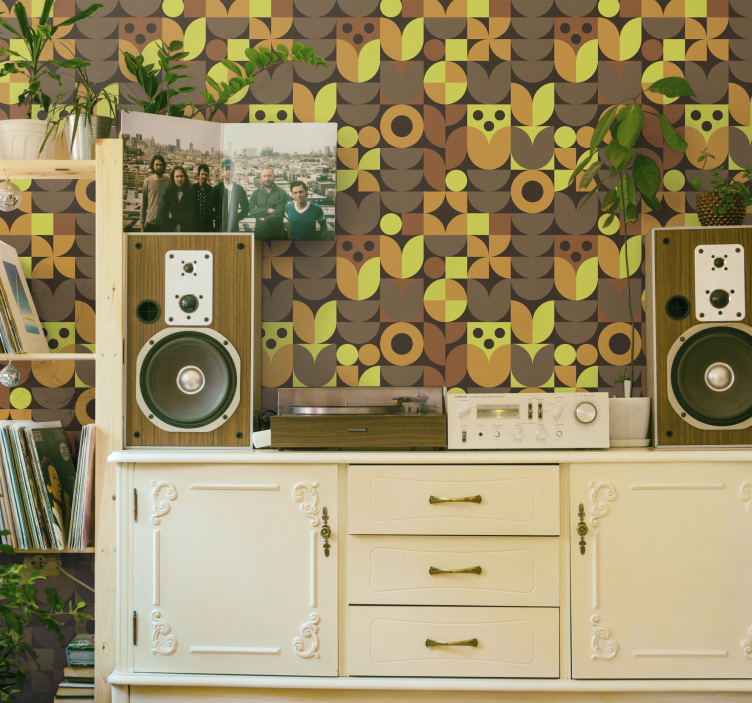 Retro warm tones wallpaper geometric - TenStickers