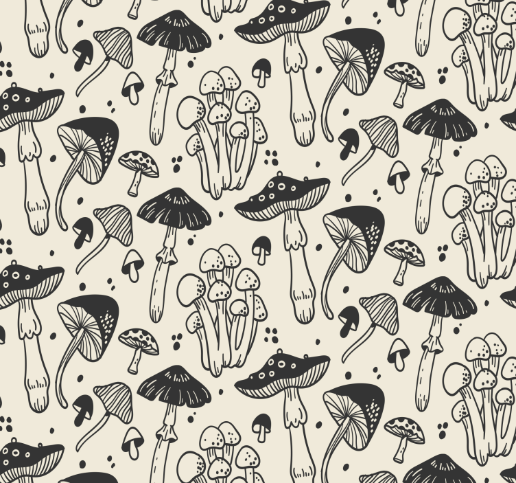 Mushroom Sketches beige wallpaper - TenStickers