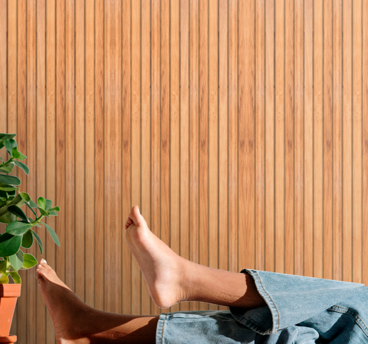 Wood style vertical teak wood slats wallpaper - TenStickers