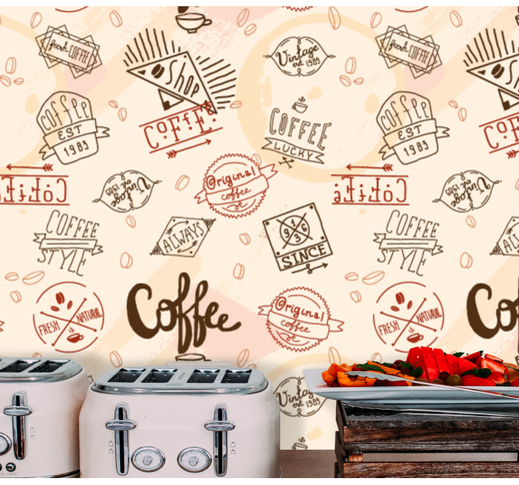 Coffee icons pattern kitchen wallpaper - TenStickers
