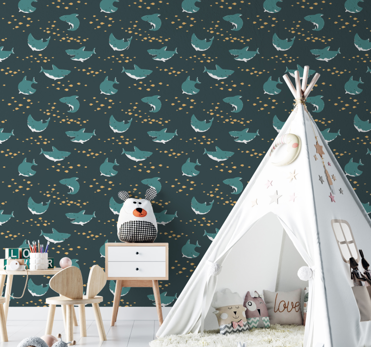 Happy Friendly Sharks wallpaper childrens room - TenStickers