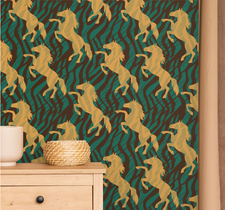 African style green and brown horse  wallpaper - TenStickers