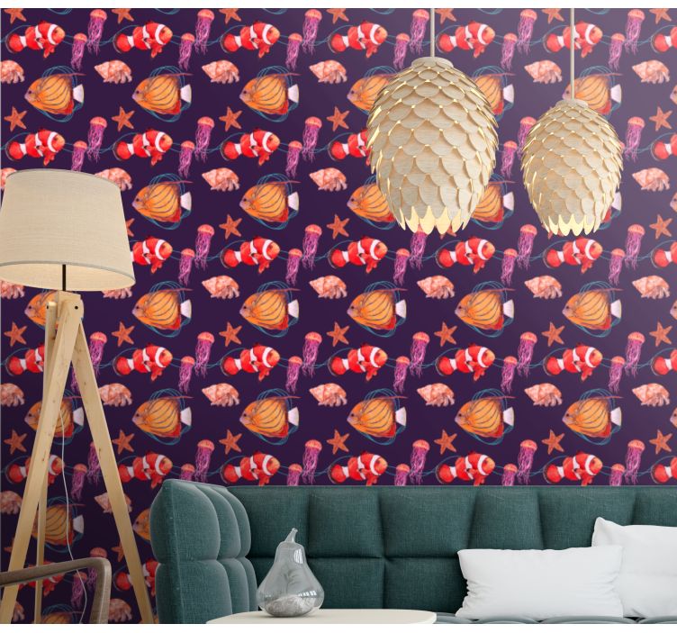 Aquatic Life Ensemble fishes wallpaper - TenStickers