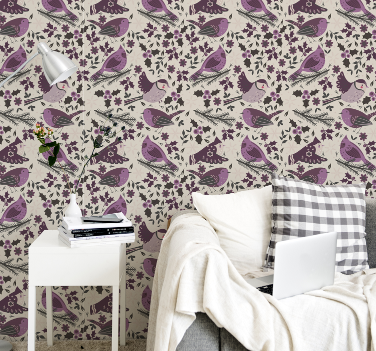 Bird Floral Motif birds in wallpaper - TenStickers