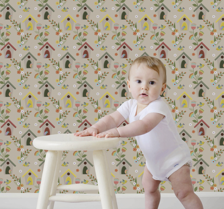 Birdhouse Delight nursery room wallpaper - TenStickers