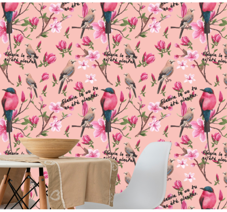 Birds Blossom Pattern birds in wallpaper - TenStickers