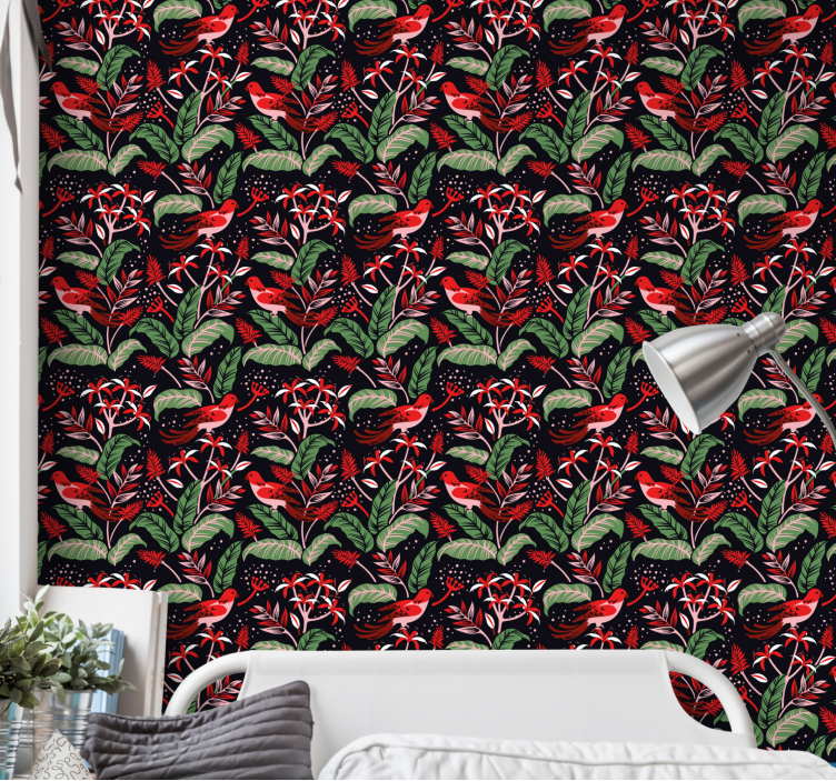 Birds Floral Motif animals wallpaper - TenStickers