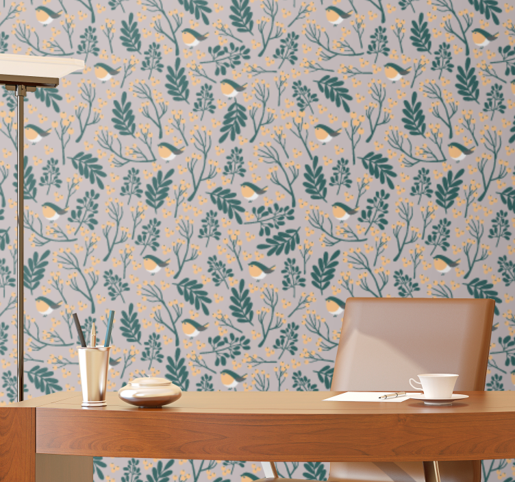 Birds Foliage Pattern nature wallpaper - TenStickers