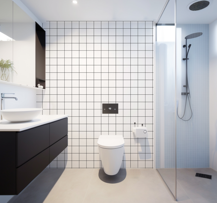 Black and white fine lines wallpaper squares - TenStickers