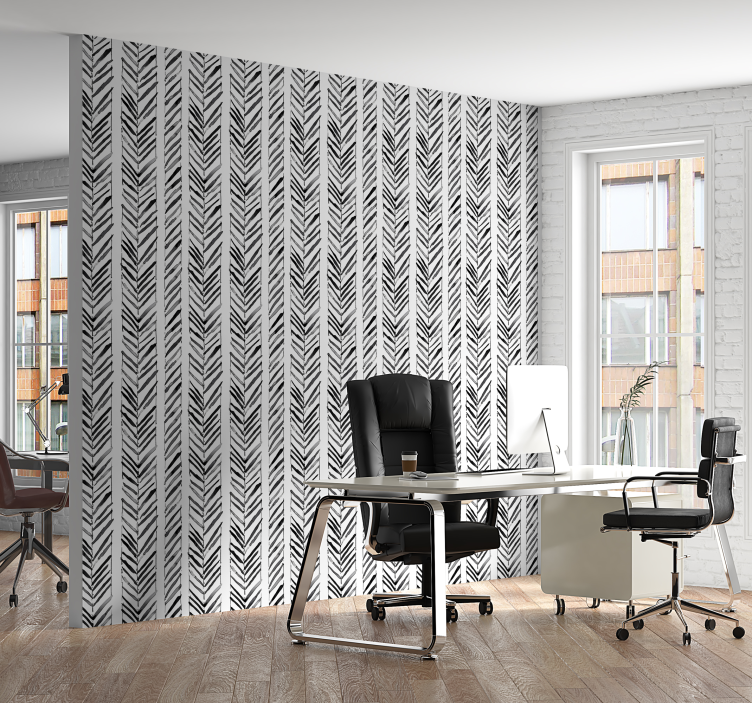 Black and white geometric design wallpaper office - TenStickers
