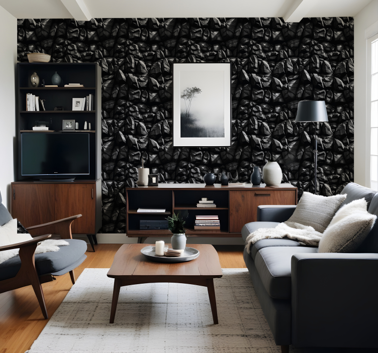 Black design stone effect wallpaper - TenStickers