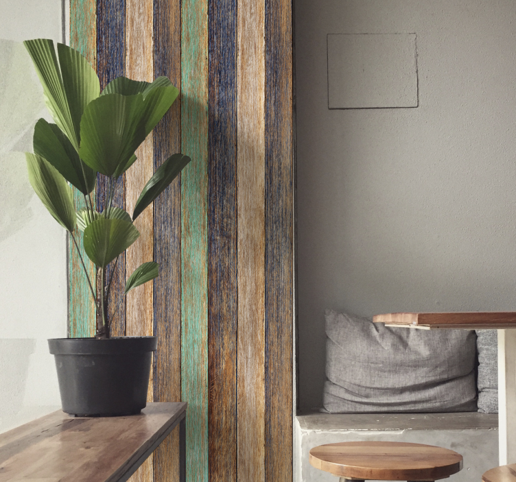 Blue and brown laminate Wood Effect  Wallpaper - TenStickers