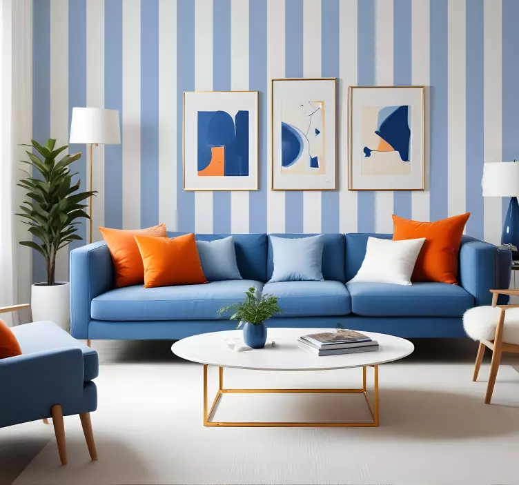 Blue and white shades wallpaper vertically striped - TenStickers