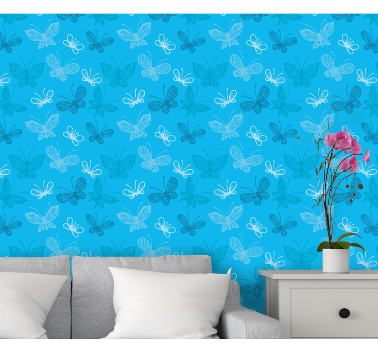 Blue flying pattern butterflies wallpaper - TenStickers