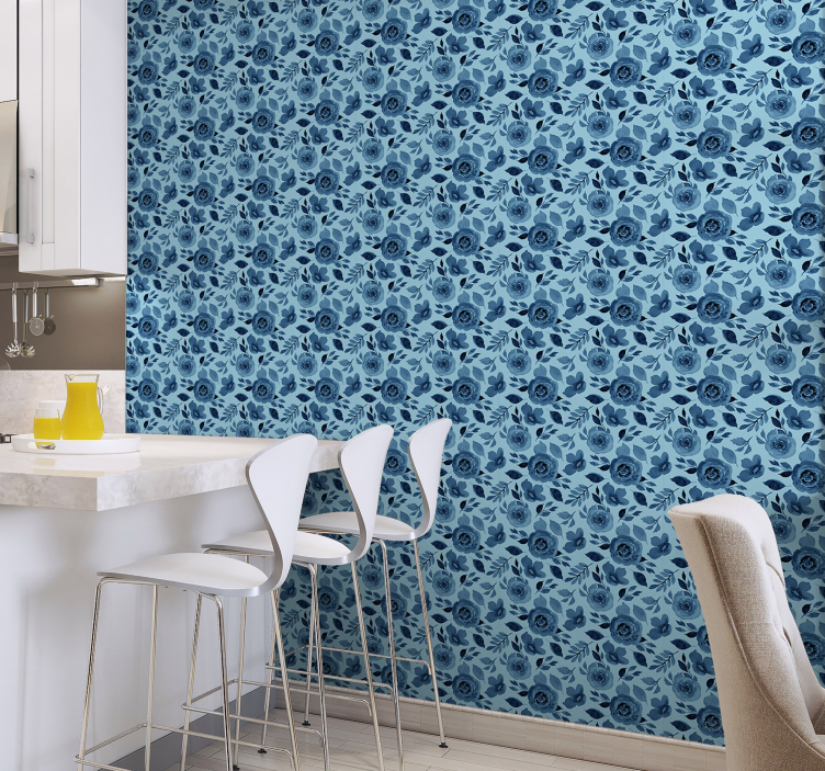 Blue Floral Array flowers wallpaper - TenStickers
