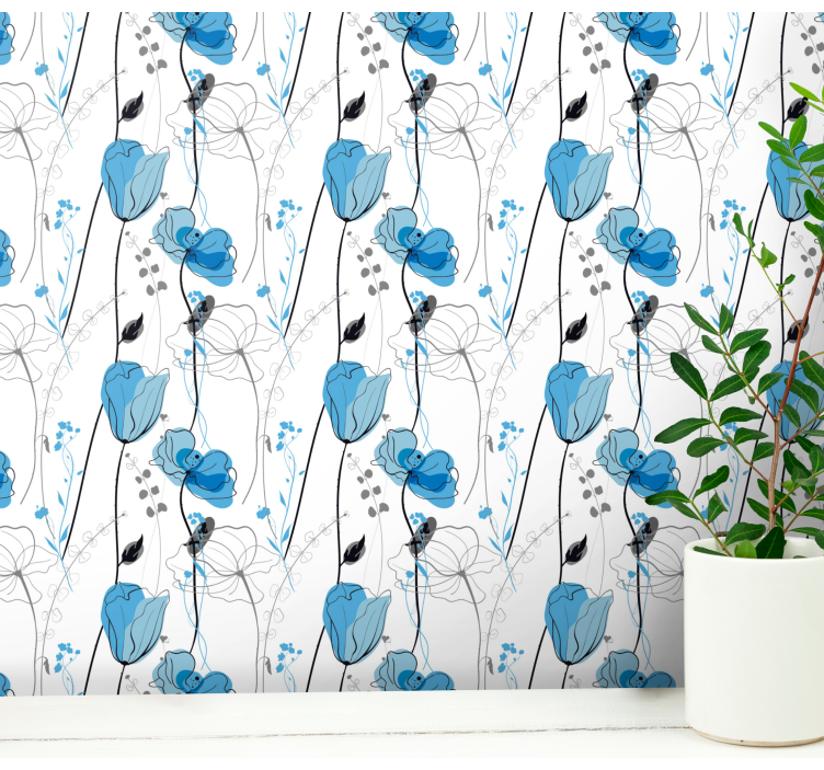 Blue Floral Elegance flowers wallpaper - TenStickers