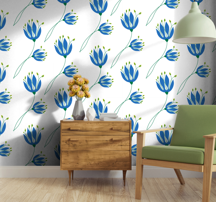 Blue Floral Patterns flowers wallpaper - TenStickers
