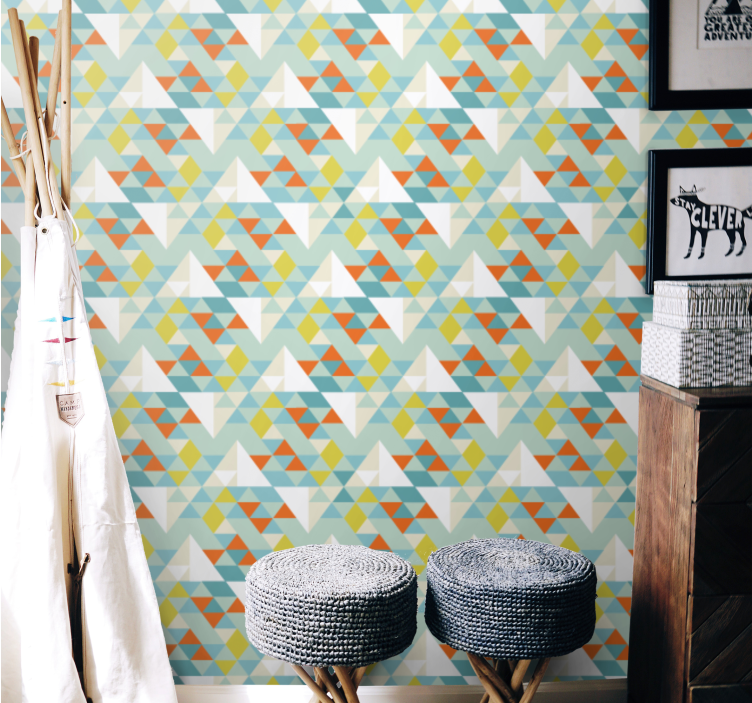 Blue rounded motif triangles wallpaper - TenStickers