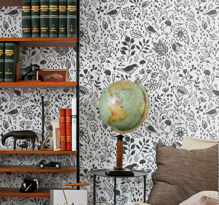 Botanical Avian Pattern flowers wallpaper - TenStickers