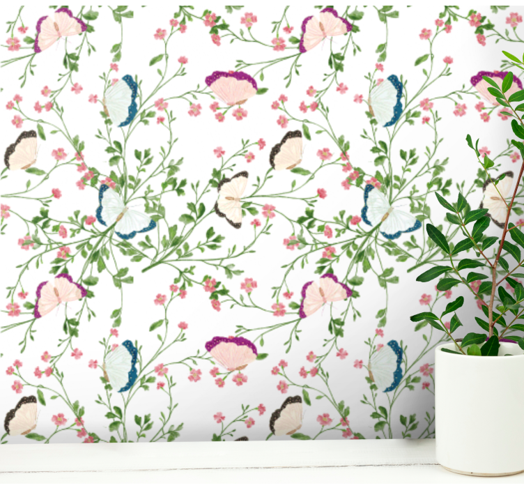 Botanical Butterfly floral wallpaper - TenStickers