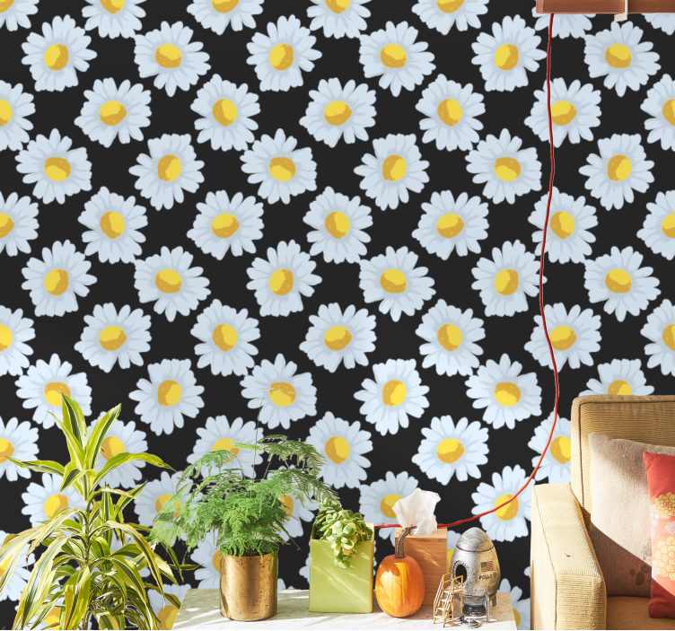 Black daisy blooms flowers wallpaper - TenStickers