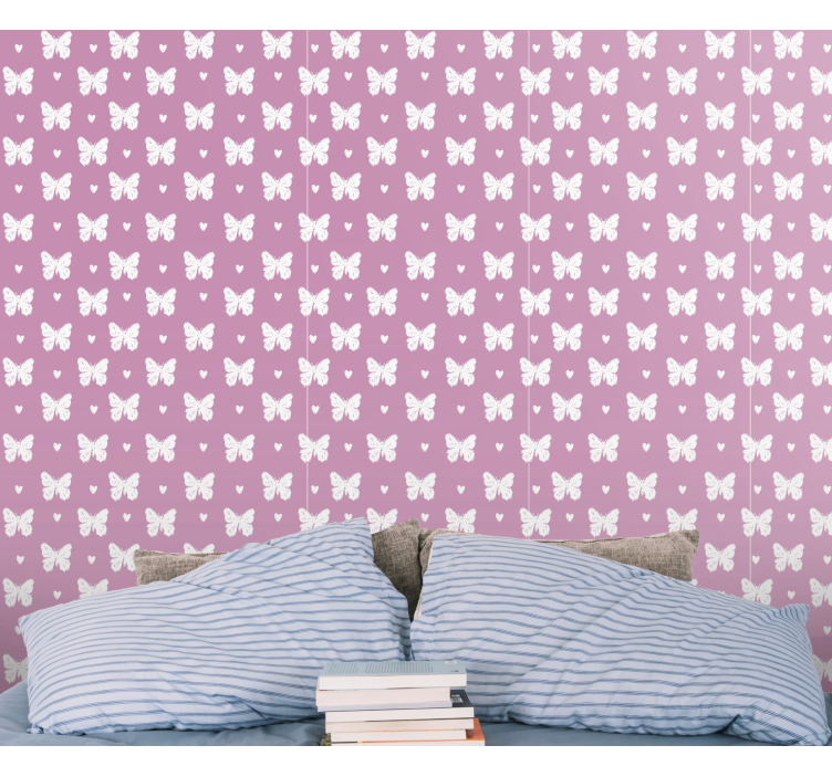White and pink heart pattern butterflies wallpaper - TenStickers