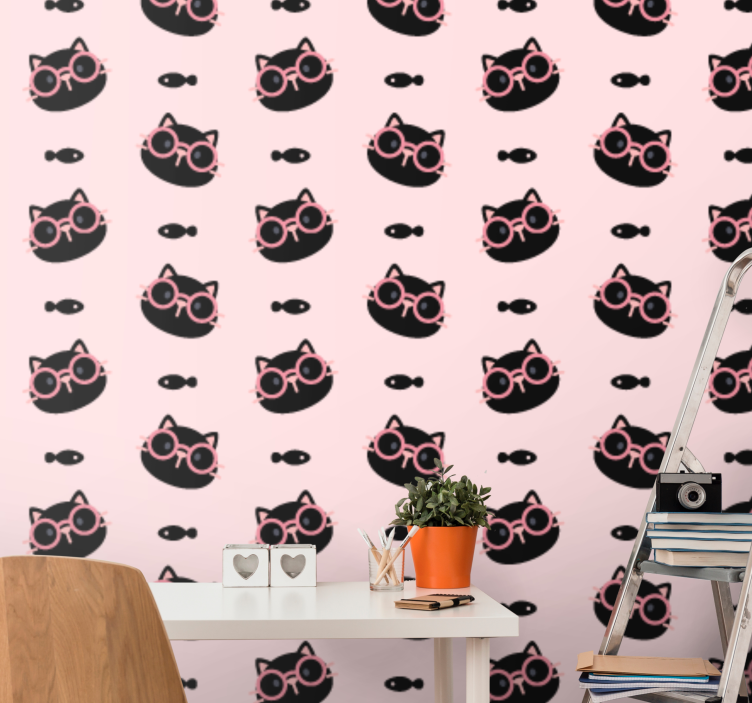 Cat Spectacles Pattern cats wallpaper - TenStickers