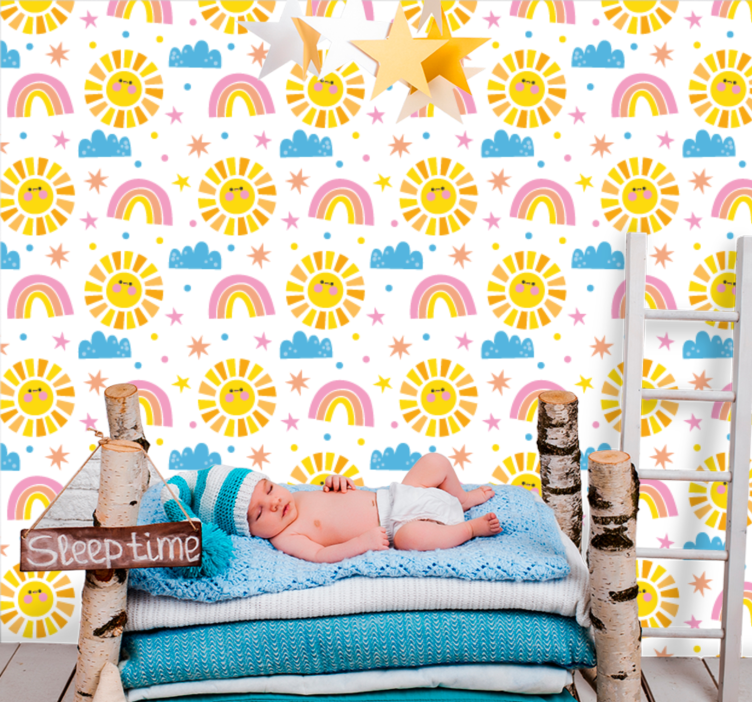 Cheerful Sunshine Rainbow nursery room wallpaper - TenStickers