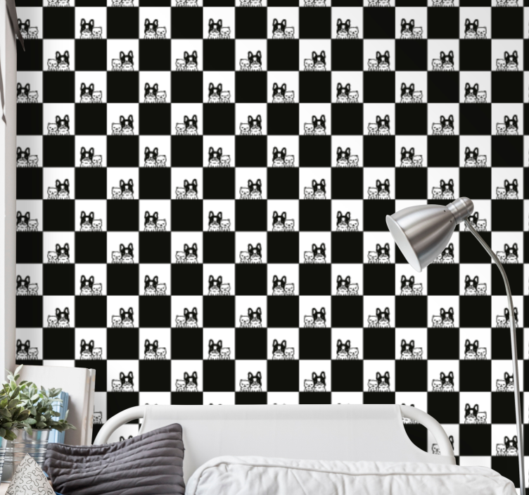 Chequered Feline Motif cats wallpaper - TenStickers