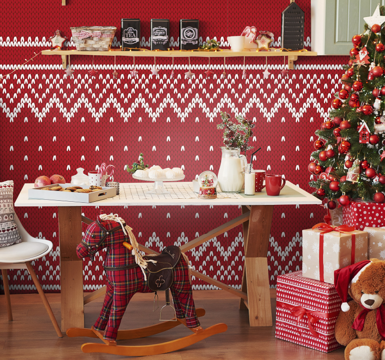 Christmas Typical Pattern Living Room Wallpaper - TenStickers