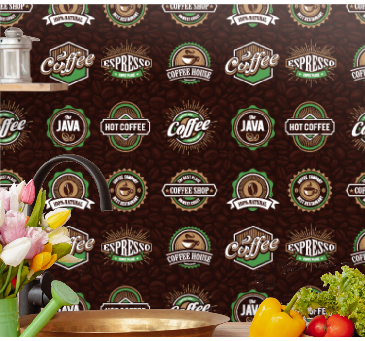 Coffee Emblem Pattern kitchen wallpaper - TenStickers