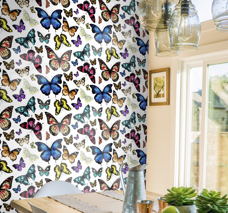 Colored flying motif butterflies wallpaper - TenStickers