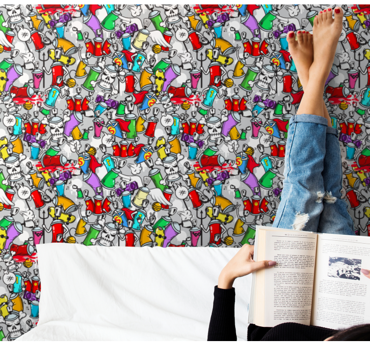 Colorful vibrant graffiti cans Art Wallpaper - TenStickers