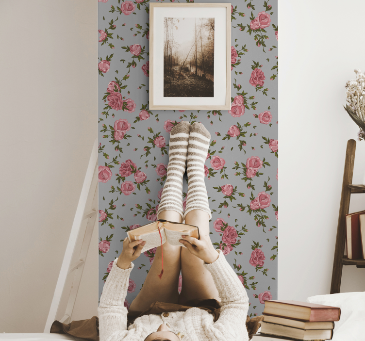 Cozy rose pattern flowers wallpaper - TenStickers