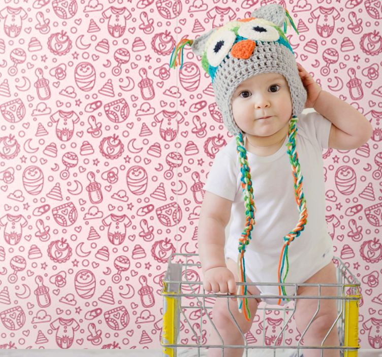 Pink toys and clothes nursery room wallpaper - TenStickers