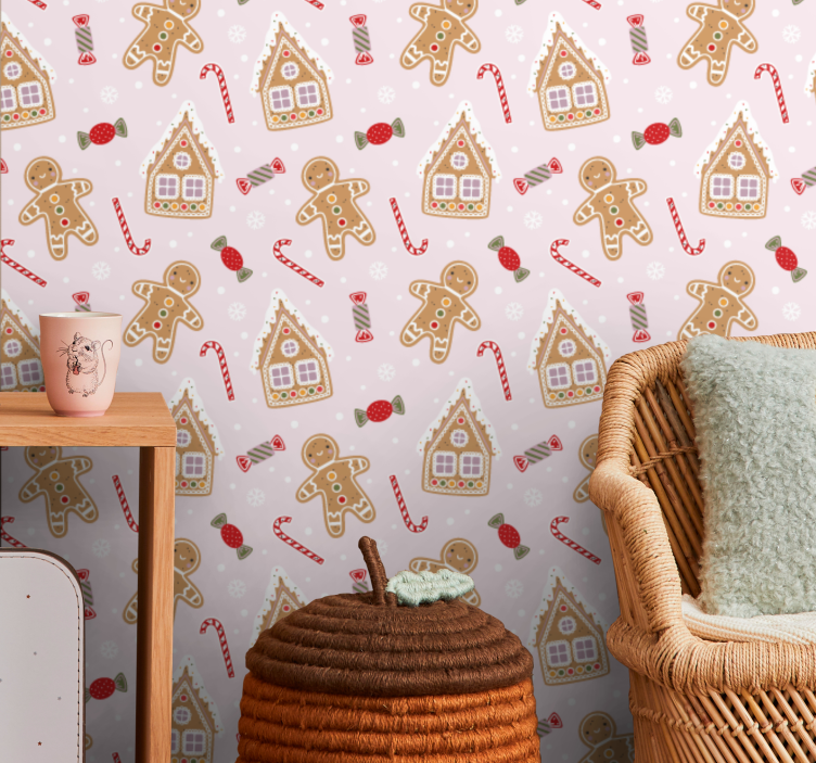 Cute cookies on pink children's wallpaper - TenStickers