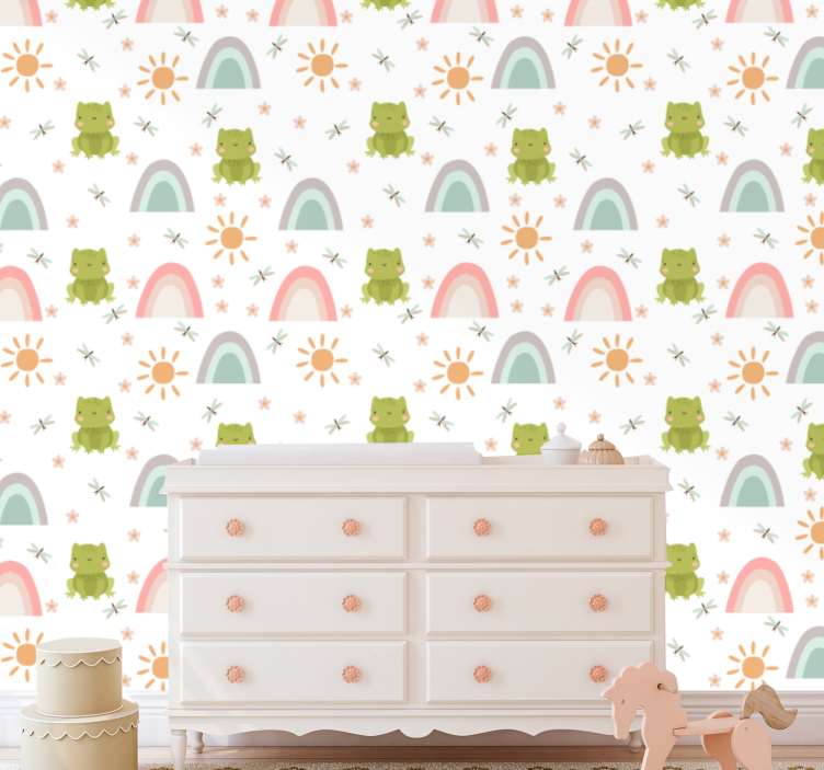 Cute design Frog cartoon tropical wallpaper - TenStickers