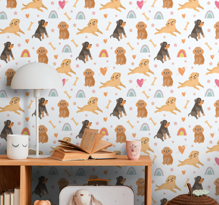 Cute dog and rainbow pattern Children Wallpaper - TenStickers