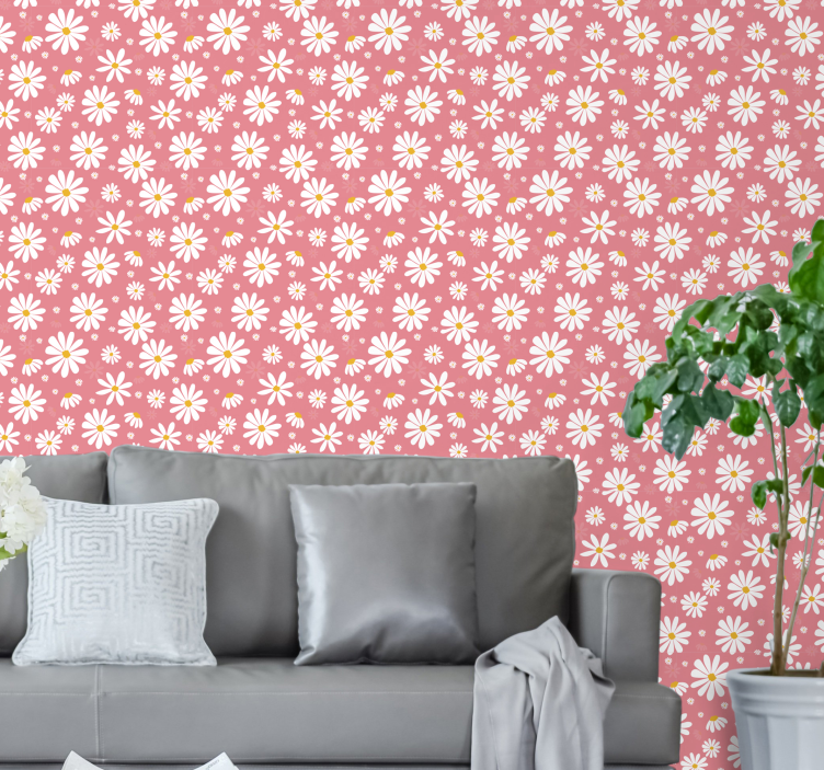 Daisy flowers Ornamental Wallpaper - TenStickers