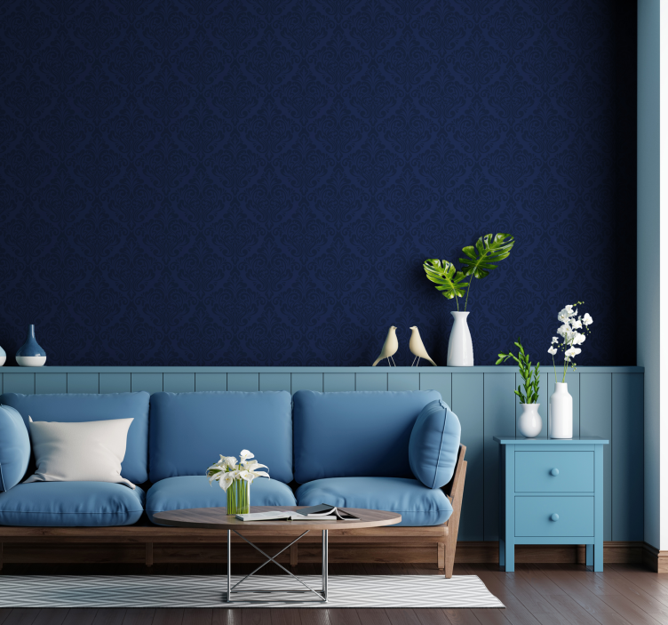 Navy blue Damask living area wallpaper - TenStickers