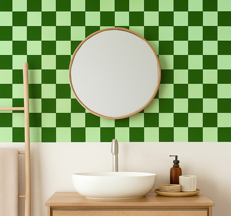 Dark and light green motif tile effect wallpaper - TenStickers