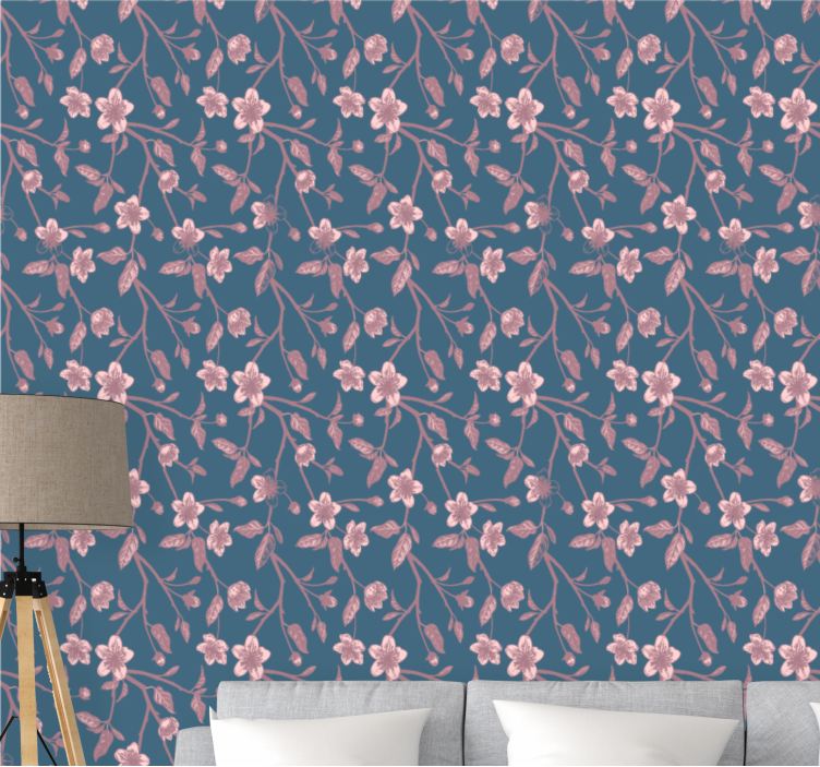 Pink branch blossoms flowers wallpaper - TenStickers