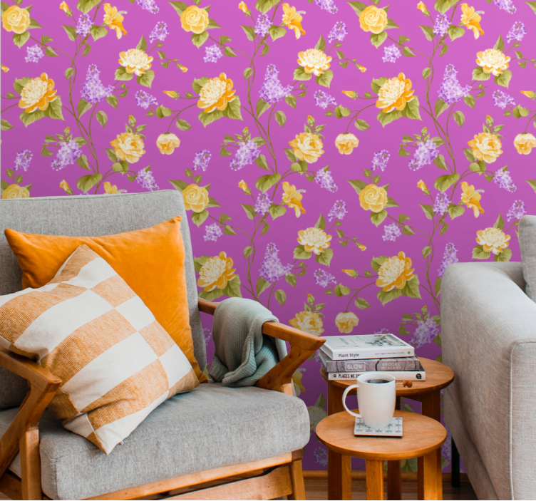 Delicate pink pattern floral wallpaper - TenStickers