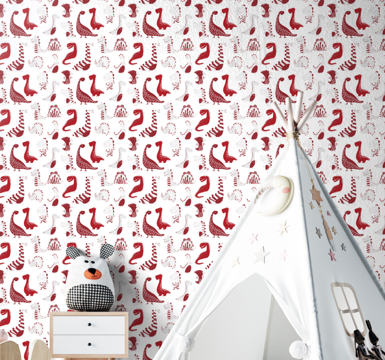 dinosaurs red sketches Childrens Wallpaper - TenStickers