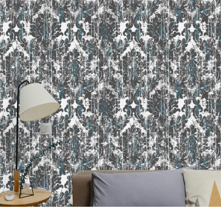 Distressed Damask tile effect wallpaper - TenStickers