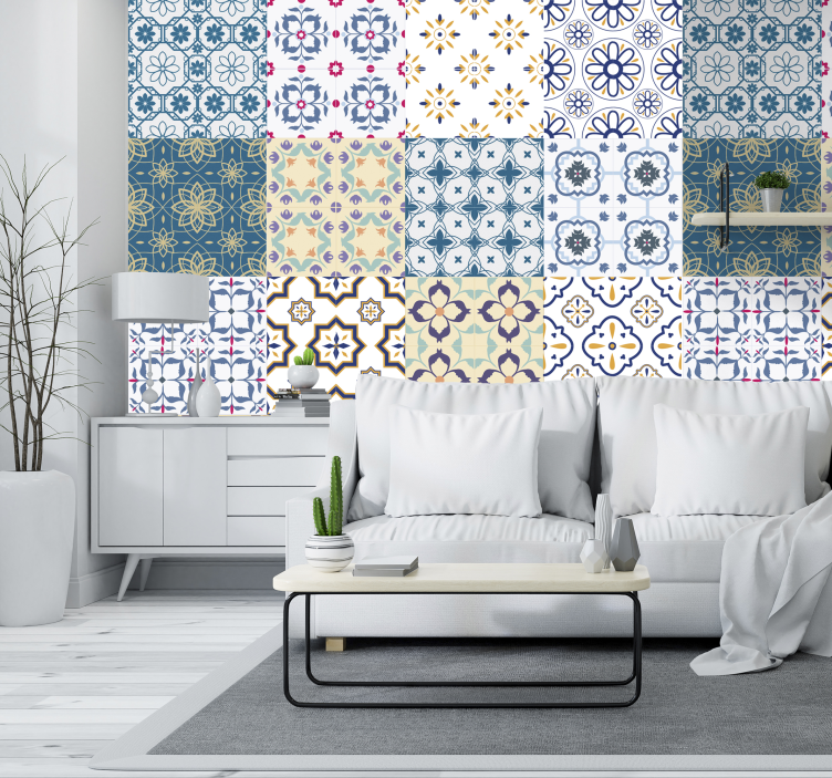 Eclectic Tile Patterns living area wallpaper - TenStickers