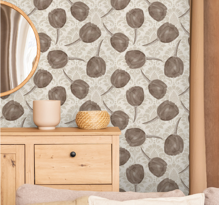 Elegant gray pattern flowers wallpaper - TenStickers