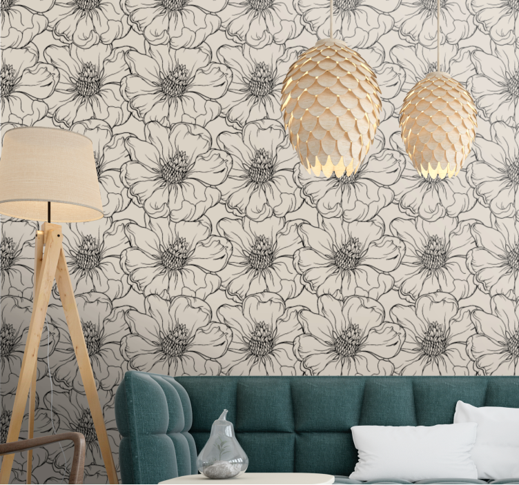Elegant flower pattern living area wallpaper - TenStickers