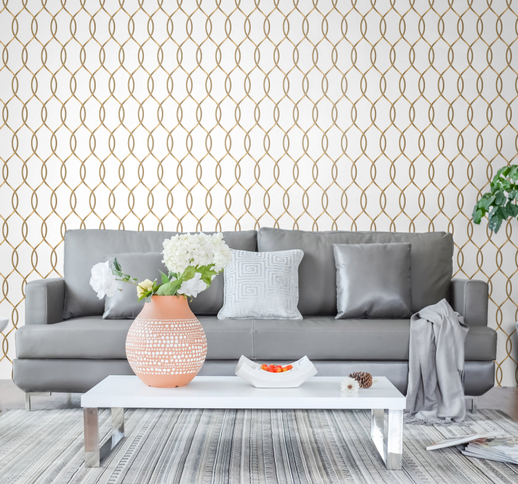 Golden lattice living area wallpaper - TenStickers