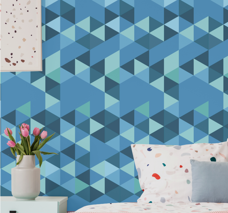 Blue small figures wallpaper geometric - TenStickers
